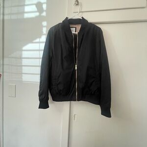 Black Bomber Jacket with Gold Zipper